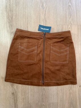 ModCloth Brown Front-Zip Suede-Look A-Line Mini Skirt